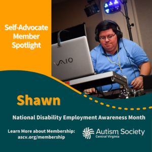 Self-advocate member Shawn deejaying an event.